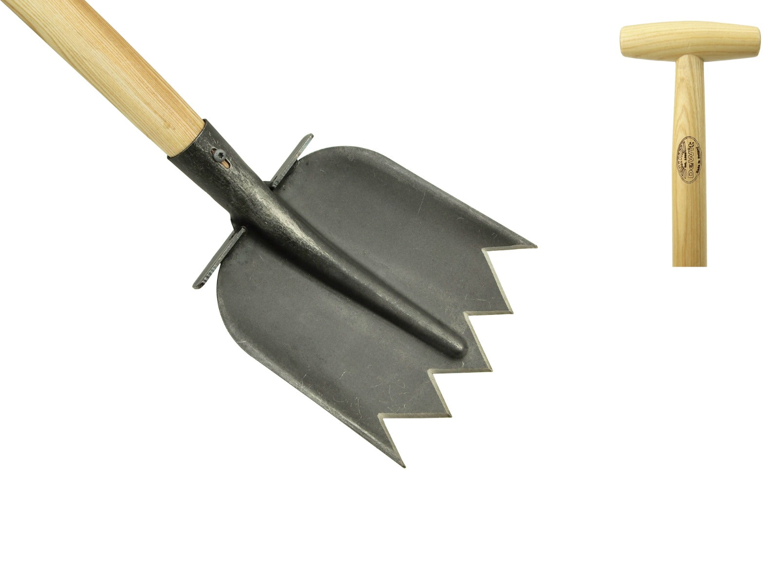 De Wit Spats met essen houten steel 110 cm, SCHERPE snijkanten + opstapjes