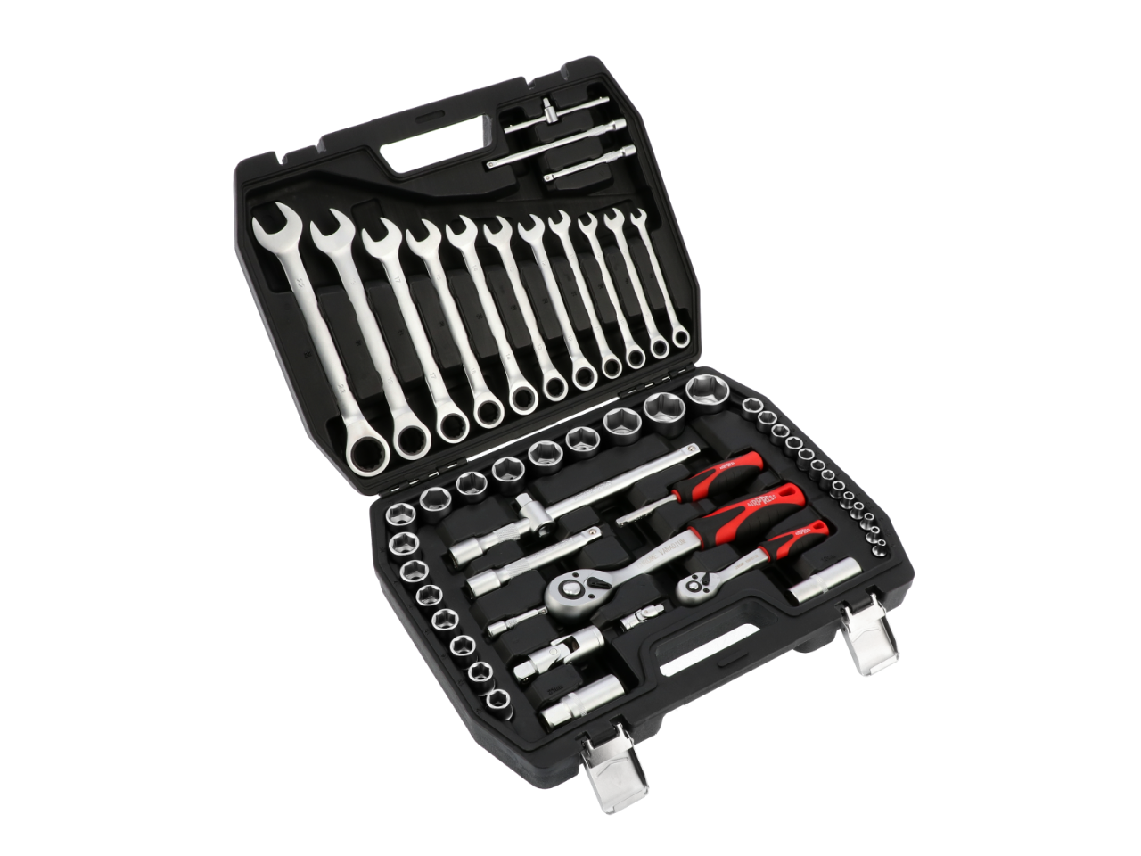 Gereedschapskoffer doppenset met chroom vanadium gereedschappen 54 delig professioneel