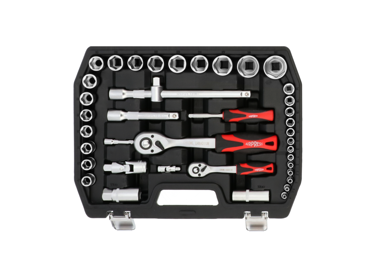 Gereedschapskoffer doppenset met chroom vanadium gereedschappen 54 delig professioneel