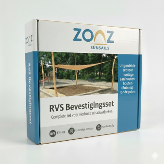 RVS set met draadspanners, met schroefogen voor Robinia palen, voor 3- of 4-hoek