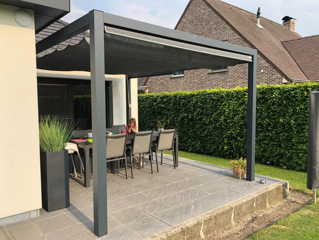 Alu | Pergola + schaduwdoek | 402 x 402 cm