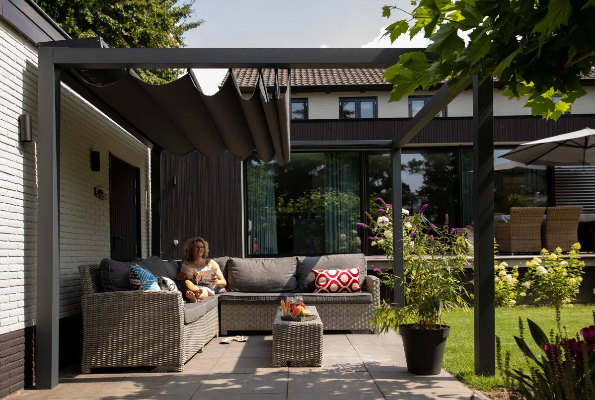 Alu | Pergola + Prosail waterdicht harmonicadoek | 319 x 319 cm