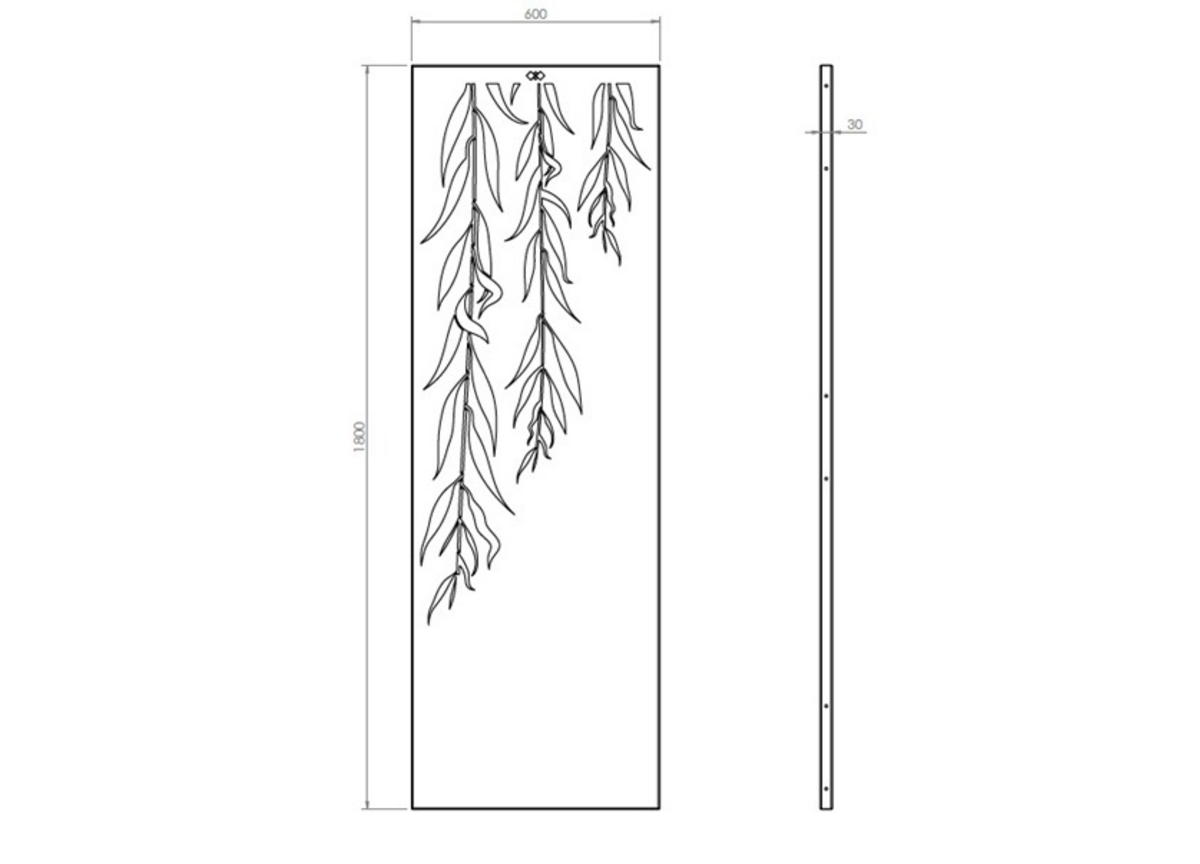 Cortenstaal paneel 3x hangende tak 60x180 cm