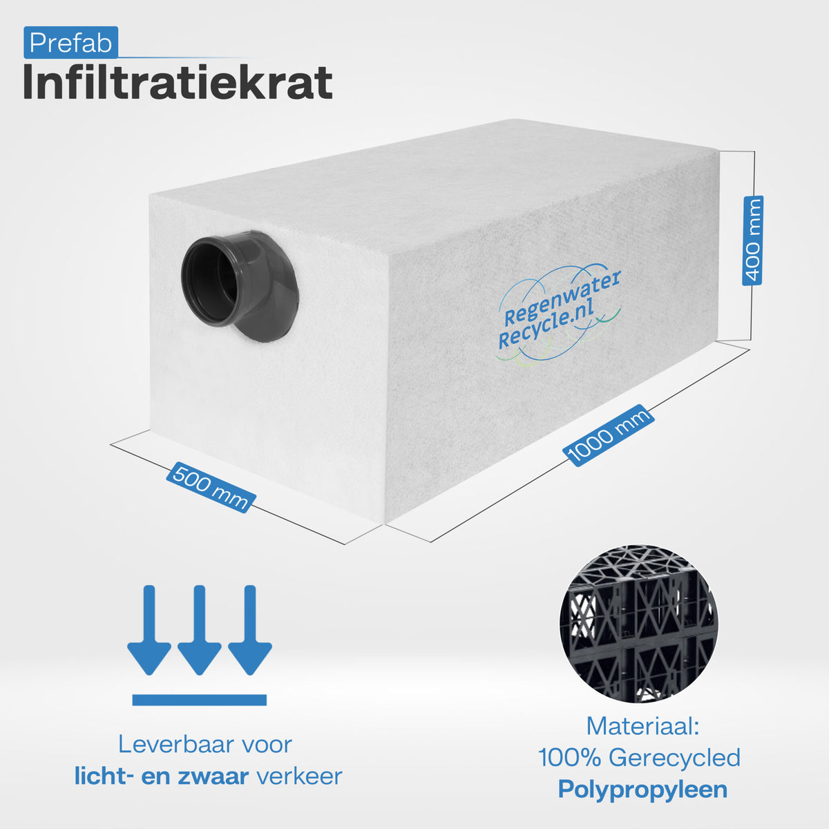 Ingepakte krat 200L 2x aansluiting 110 L 500 x B1000 x H390mm