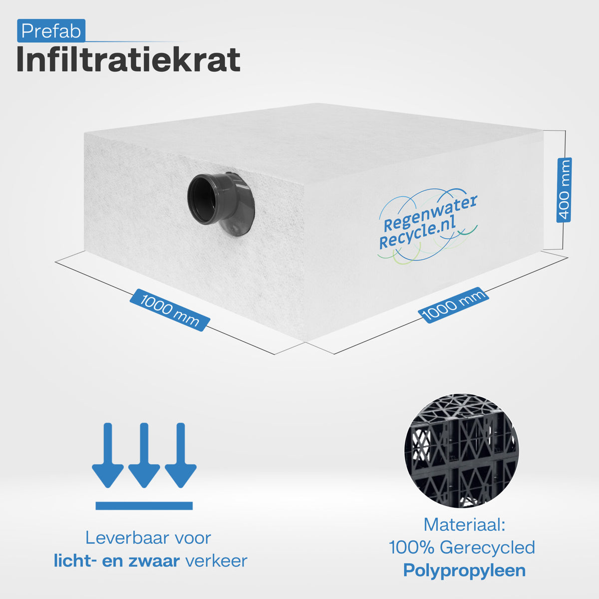 Ingepakte krat 400L 2x aansluiting 110 L=1000 x B1000 x H390mm