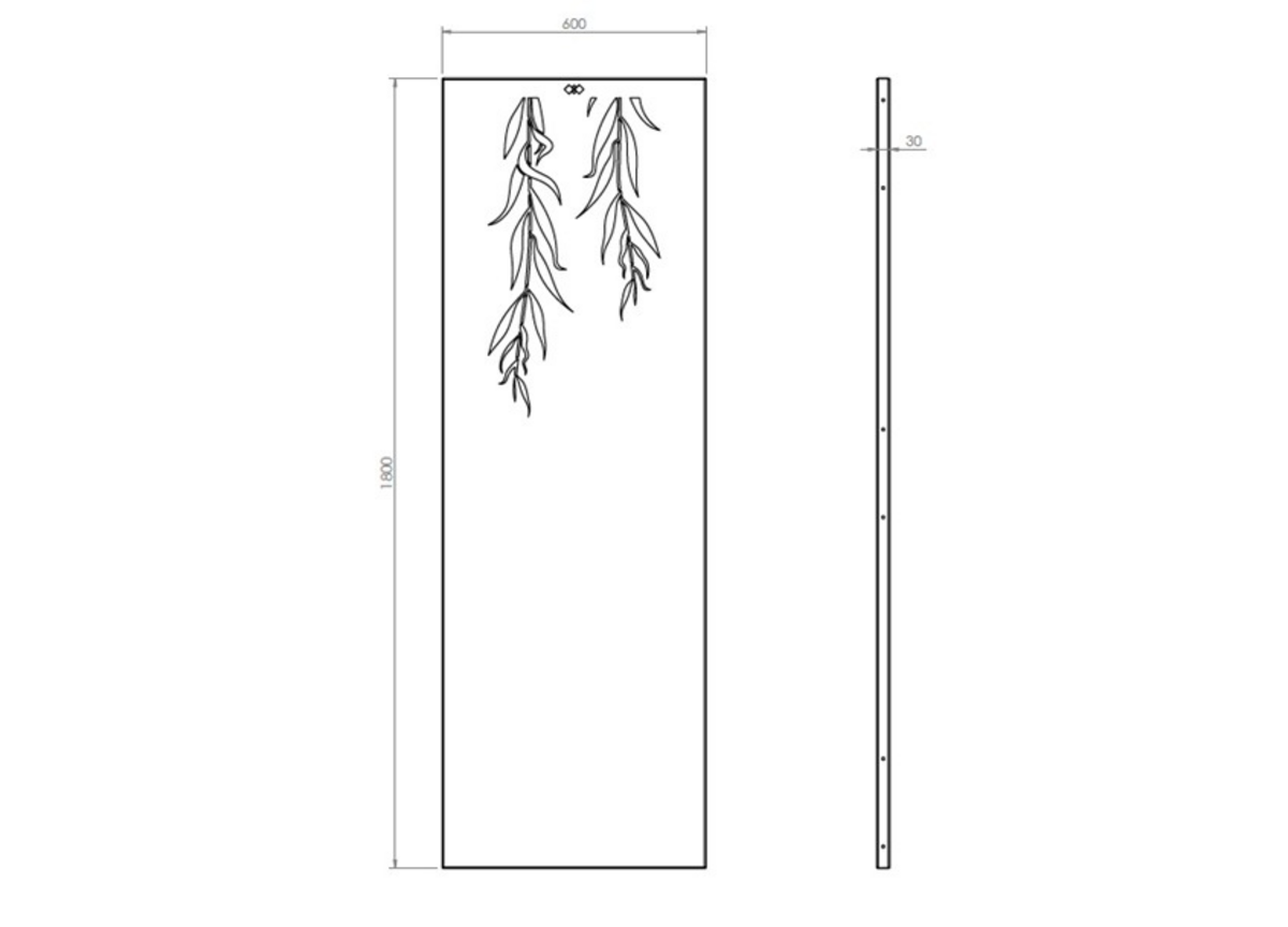 Cortenstaal paneel 2x hangende tak kort 60x180 cm