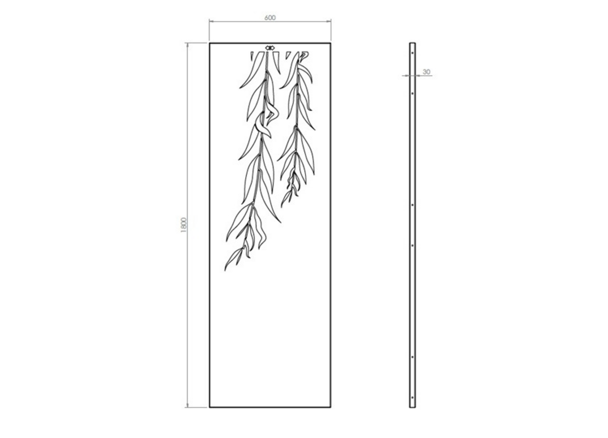 Cortenstaal paneel 2x hangende tak lang 60x180 cm