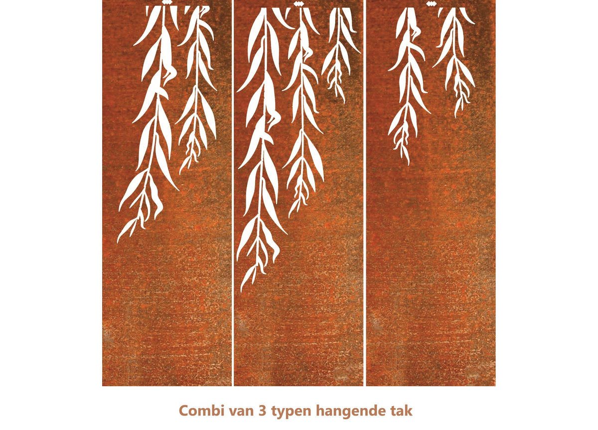 Cortenstaal paneel 3x hangende tak 60x180 cm
